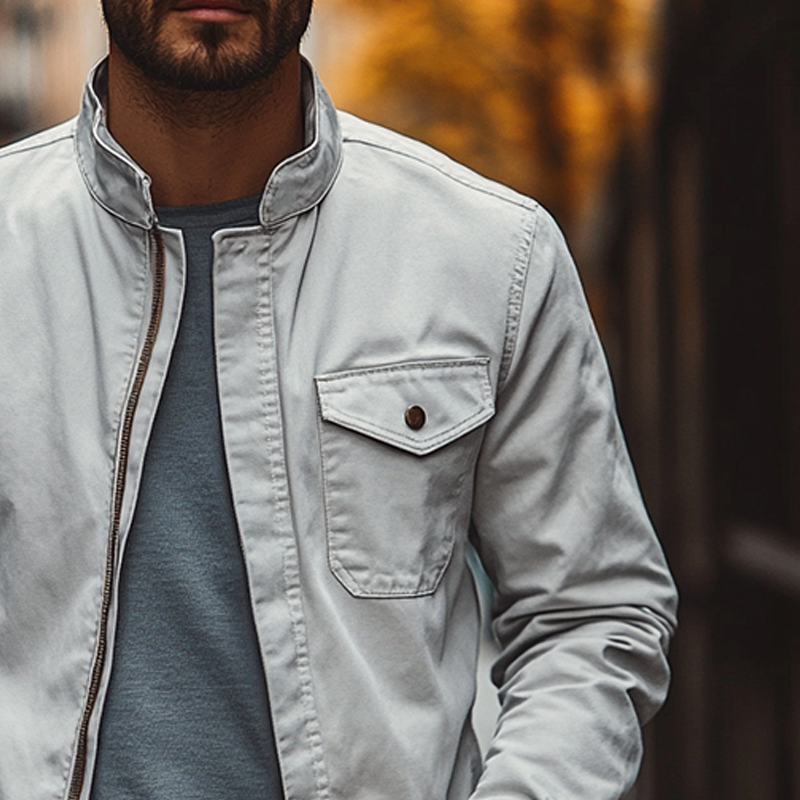 Men's Casual Solid Color Stand Collar Zip-Up Jacket MTA3043J6X