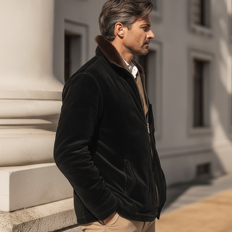 Men's Urban Corduroy Fur Collar And Zipper Jacket MTA2427K0U