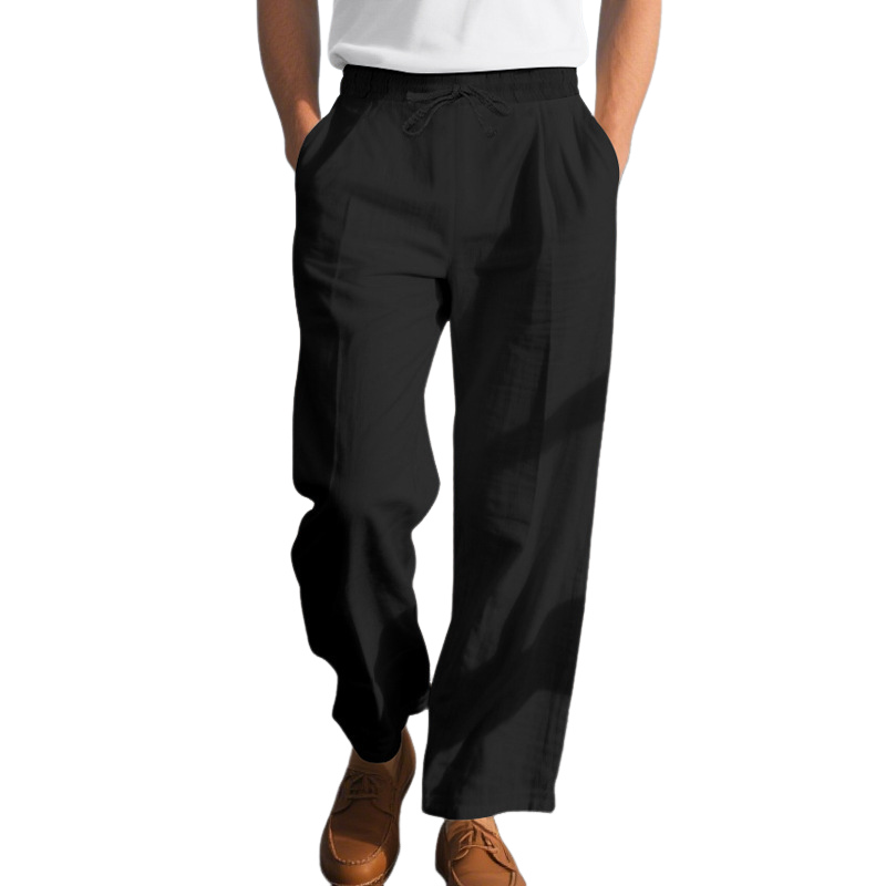 Men's Cotton And Linen Solid Color Elastic Waist Casual Pants MTA2244G3X