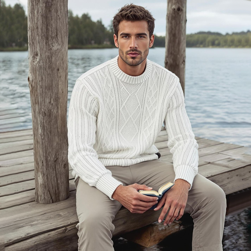 Men's Diamond Pattern Round Neck Long Sleeve Sweater MTA1109I1Z