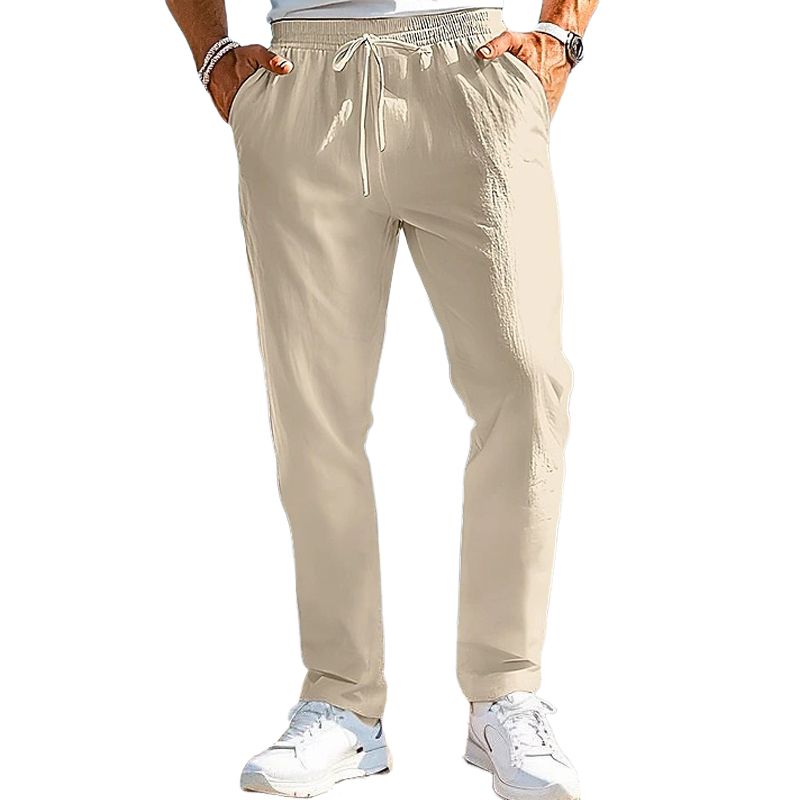 Men's Cotton and Linen Solid Color Casual Pants 48109434X