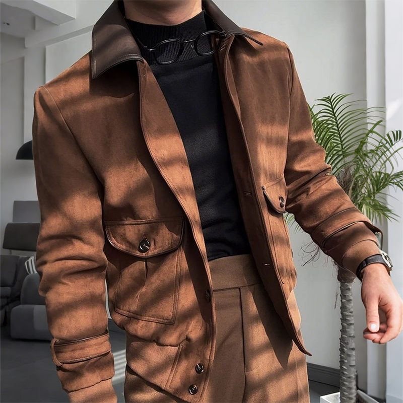 Men's Vintage Casual Suede Stitching Button Lapel Jacket MTA1054I9TO