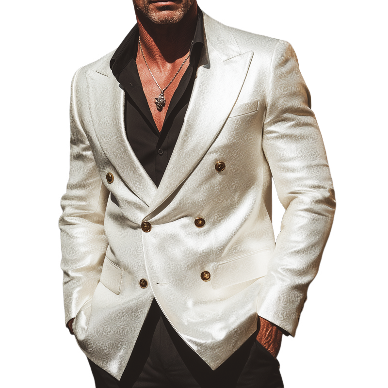 Men's Classic Business Double-breasted PU Leather Blazer MTA2644H1U