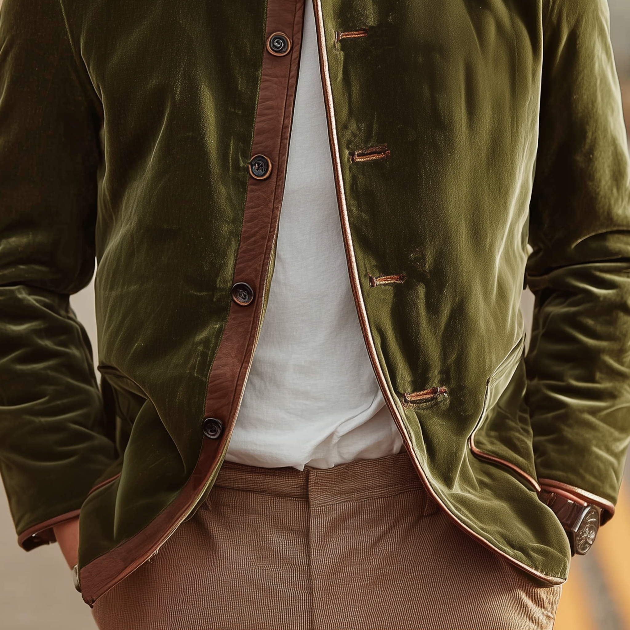 Men's Classic Retro Western Style PU Leather Stand Collar And Placket Slim Fit Velvet Jacket MTA1392I8K