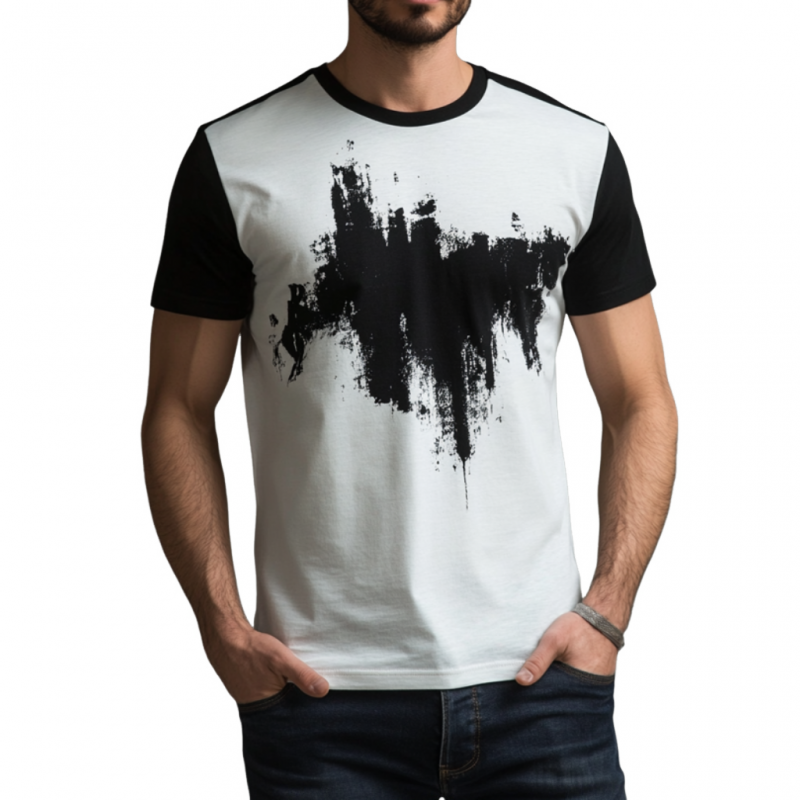 Men's Casual Contrasting Print Round Neck Loose Short Sleeve T-shirt MTA1528E7M