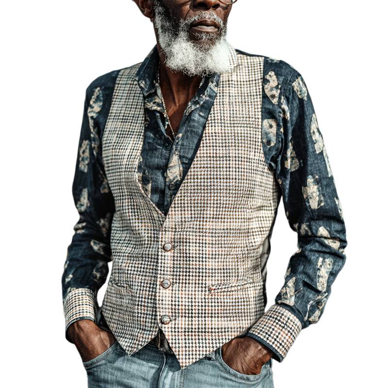 Men's Vintage Check V Neck Single Breasted Casual Vest MTA0862I7Z