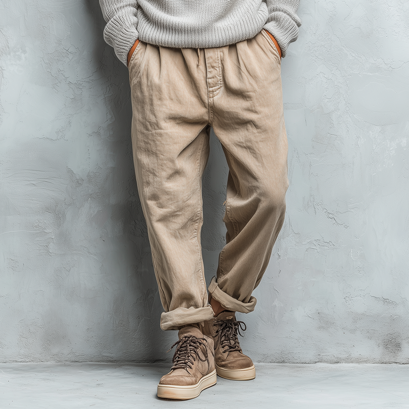 Men's Vintage Casual Cotton Washed Drawstring Pants MTA2493J8TO