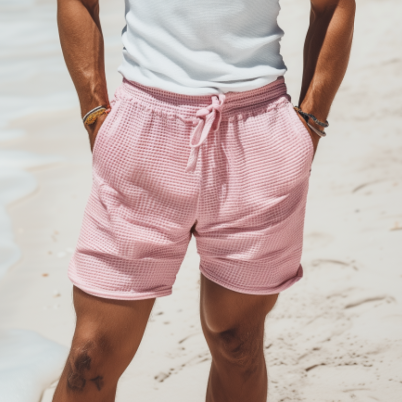 Klassiske, uformelle, elastiske, vaffelstrandshorts for menn 96778086K