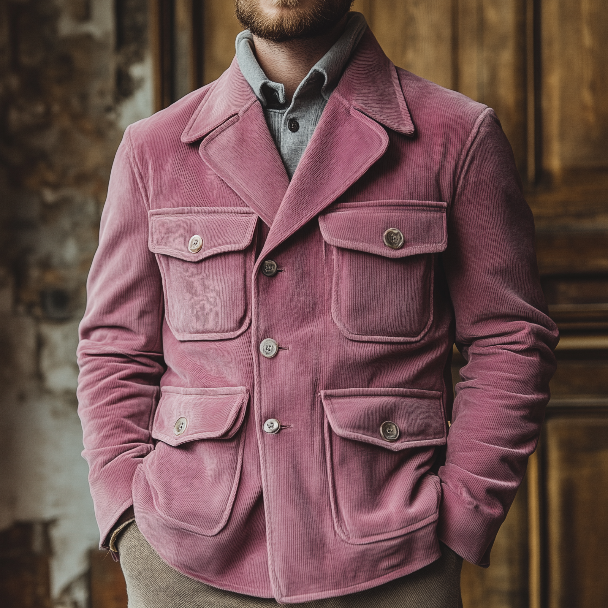 Men's Winter Vintage Multi-pocket Corduroy Button-up Jacket MTA1606L2P