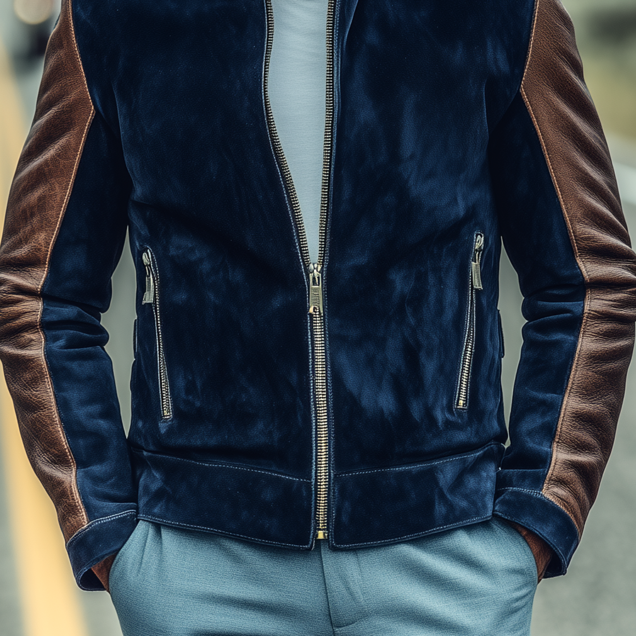 Men's Classic Retro Stand-up Collar PU Leather Zipper Suede Jacket MTA0239I5K