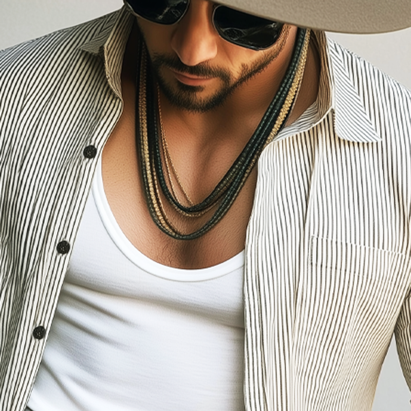 Men's Classic Lapel Vertical Striped Long-sleeved Shirt MTA0175H6U
