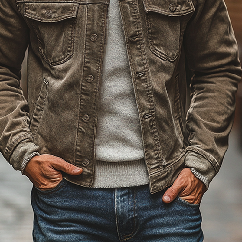 Men's Vintage Washed Distressed Collar Button Jacket MTA3081J6X