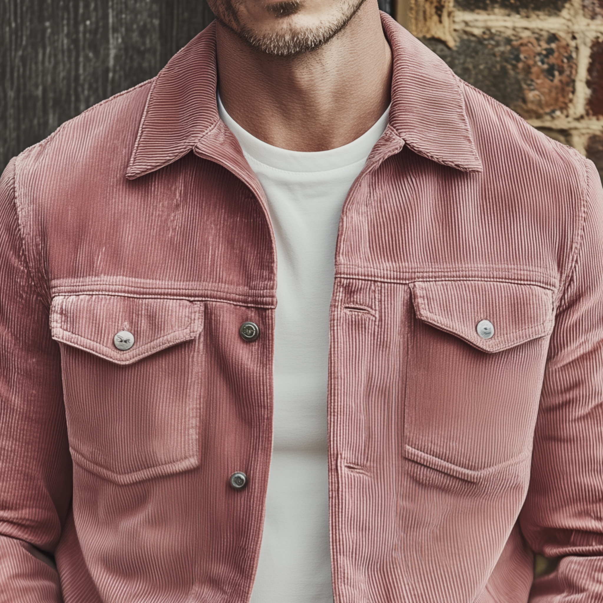 Men's Classic Casual Lapel Pink Corduroy Jacket MTA2585H7K