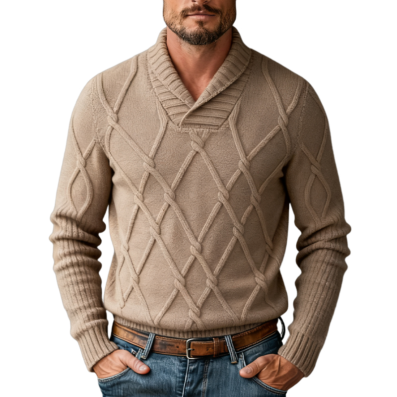 Men's Solid Color Diamond Check Turtleneck Knitted Sweater MTA2495J4X