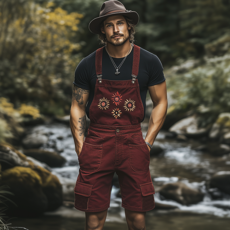 Men's Summer Classic Vintage Embroidered Denim Overalls MTA1247F4U