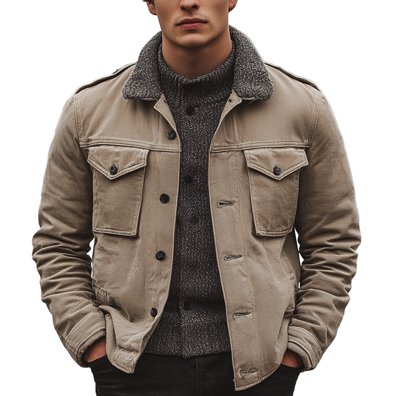 Men's Winter Retro Twill Faux Fur Collar Jacket MTA1509K0P