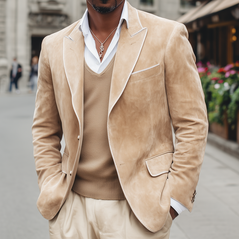 Men's Vintage Business Two-Button Suede Blazer MTA1606H0U