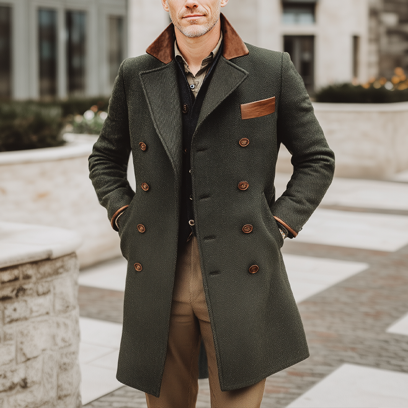 Men's Classic Color-block Double-breasted Coat MTA2272I3U