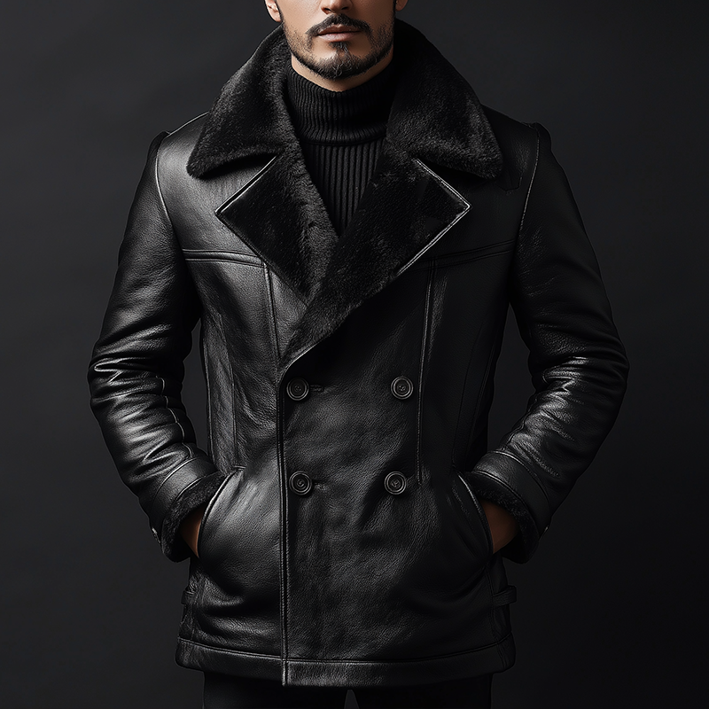 Men's Winter Retro Faux Fur Lined Double-Breasted Jacket MTA2048K1P