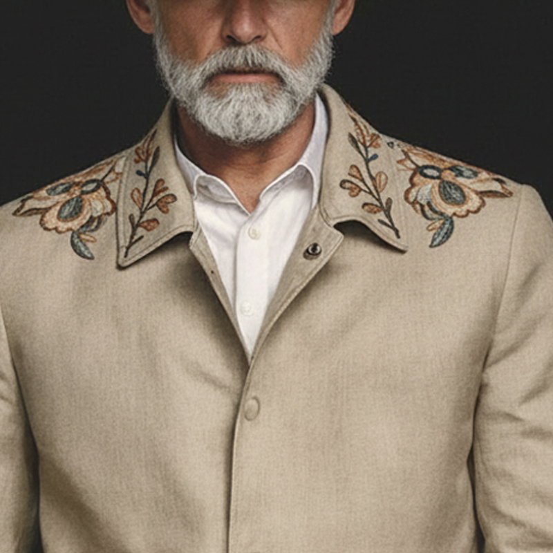 Men's Cotton And Linen Vintage Embroidered Lapel Jacket MTA0961I5X