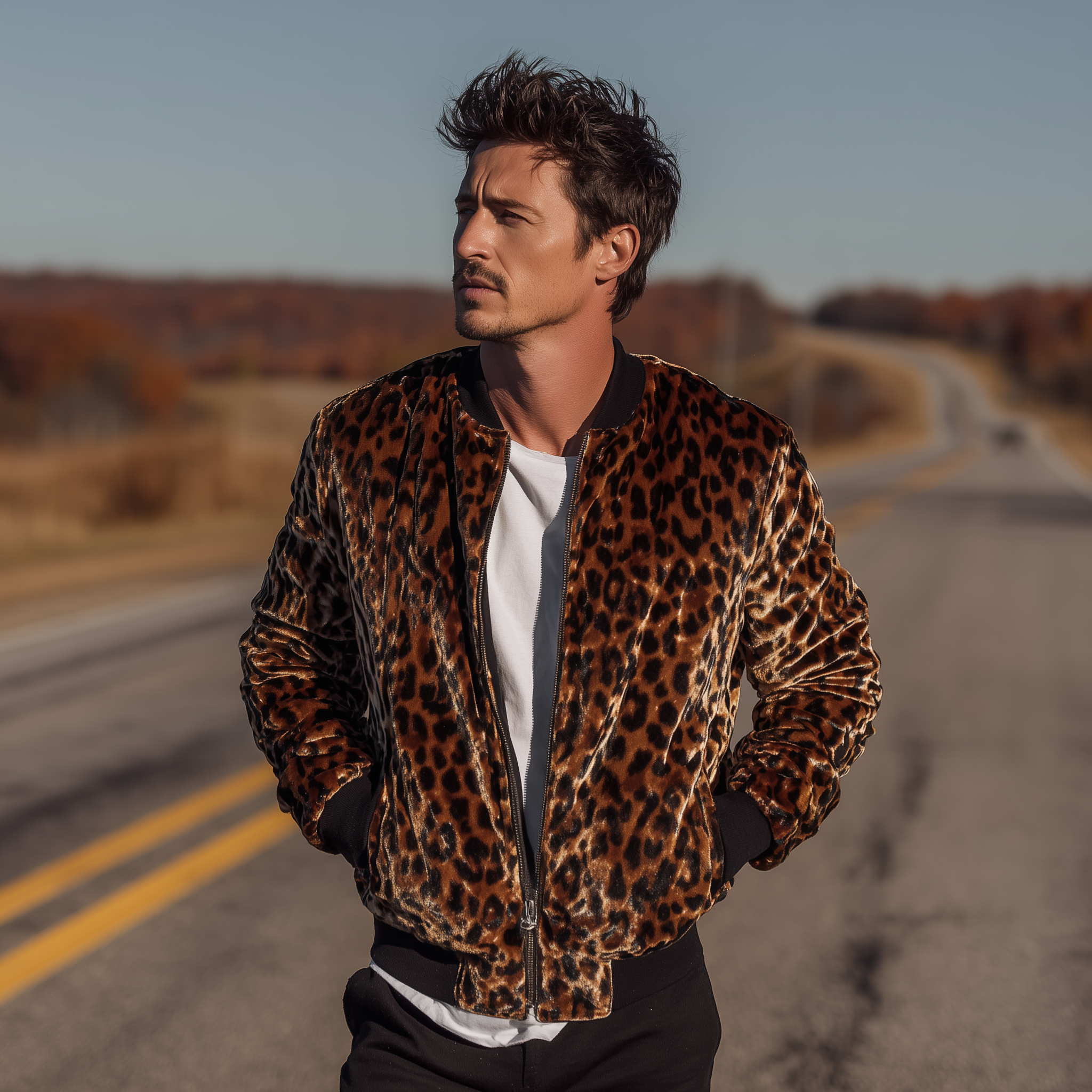 Men's Classic Casual Western Leopard Print Velvet Zip-Up Jacket MTA2851H6K