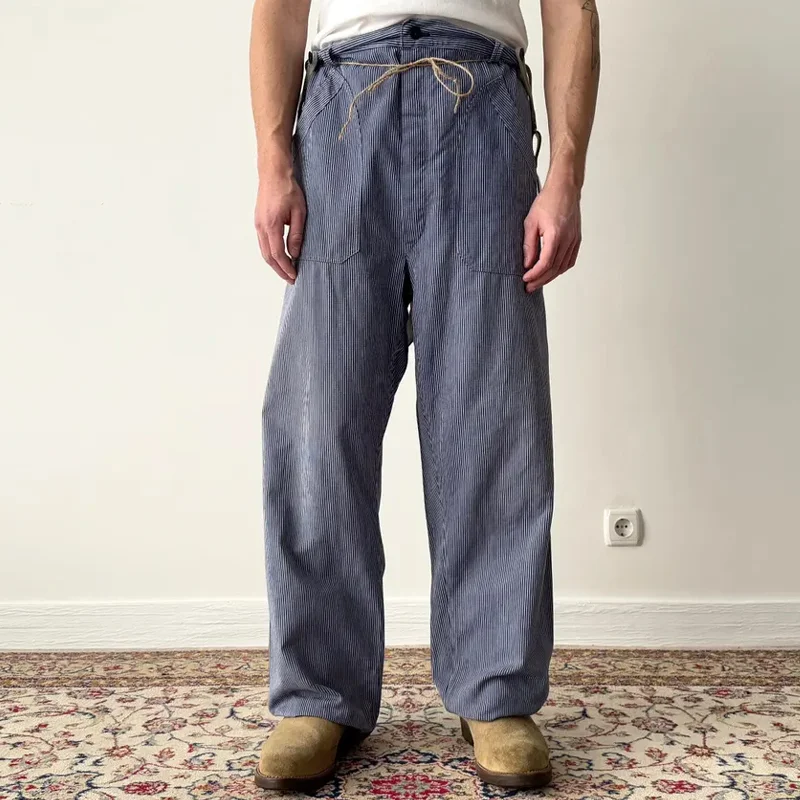 Men's Striped Loose Straight Cargo Pants MTA0724E9Z (Without Belt)