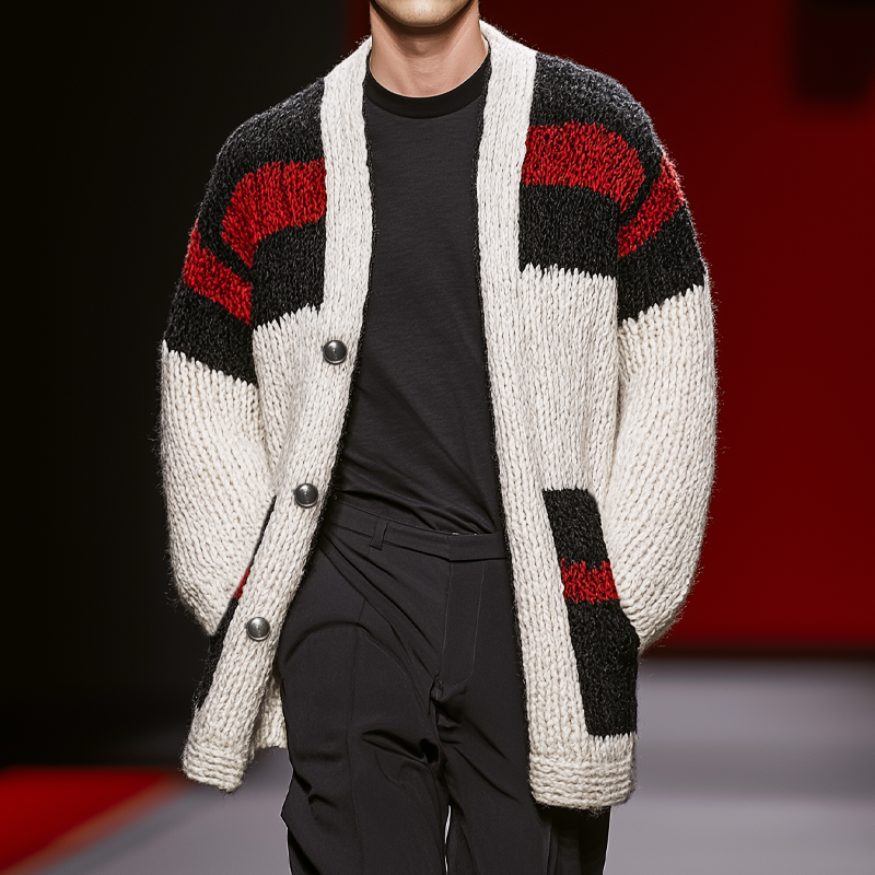 Men's Classic Colorblock Mid-Length Button-Down Cardigan MTA2731J6U