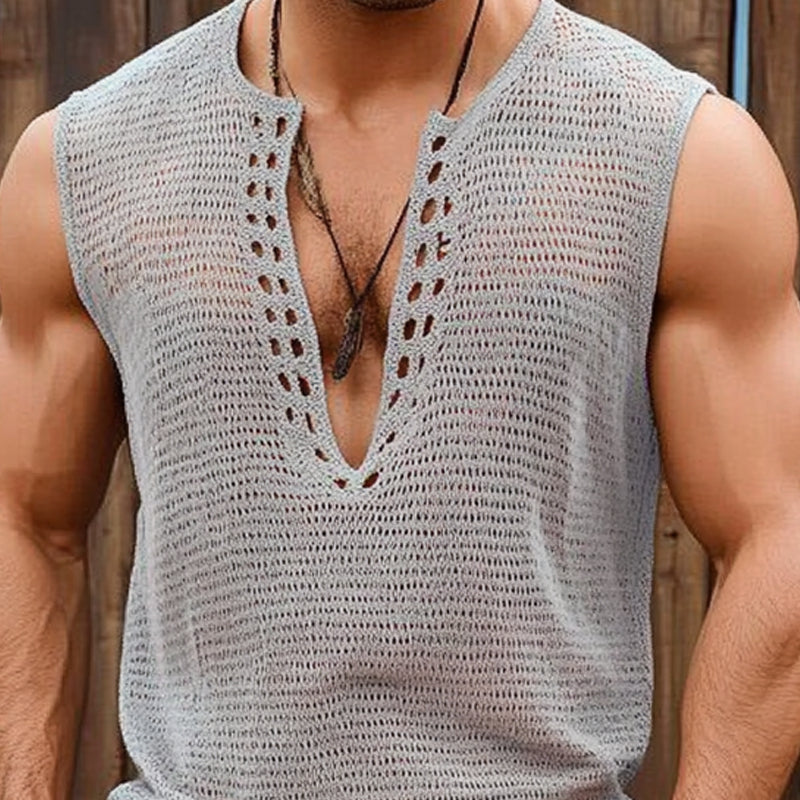 Men's Knitted Mesh Patchwork Summer Knitted Tank Tops MTA2372E1X