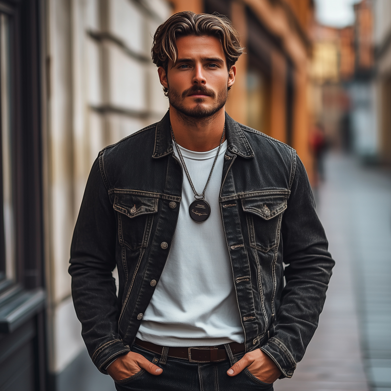 Men's Vintage Classic Washed Distressed Lapel Single-breasted Slim-fit Denim Jacket MTA0551H6M