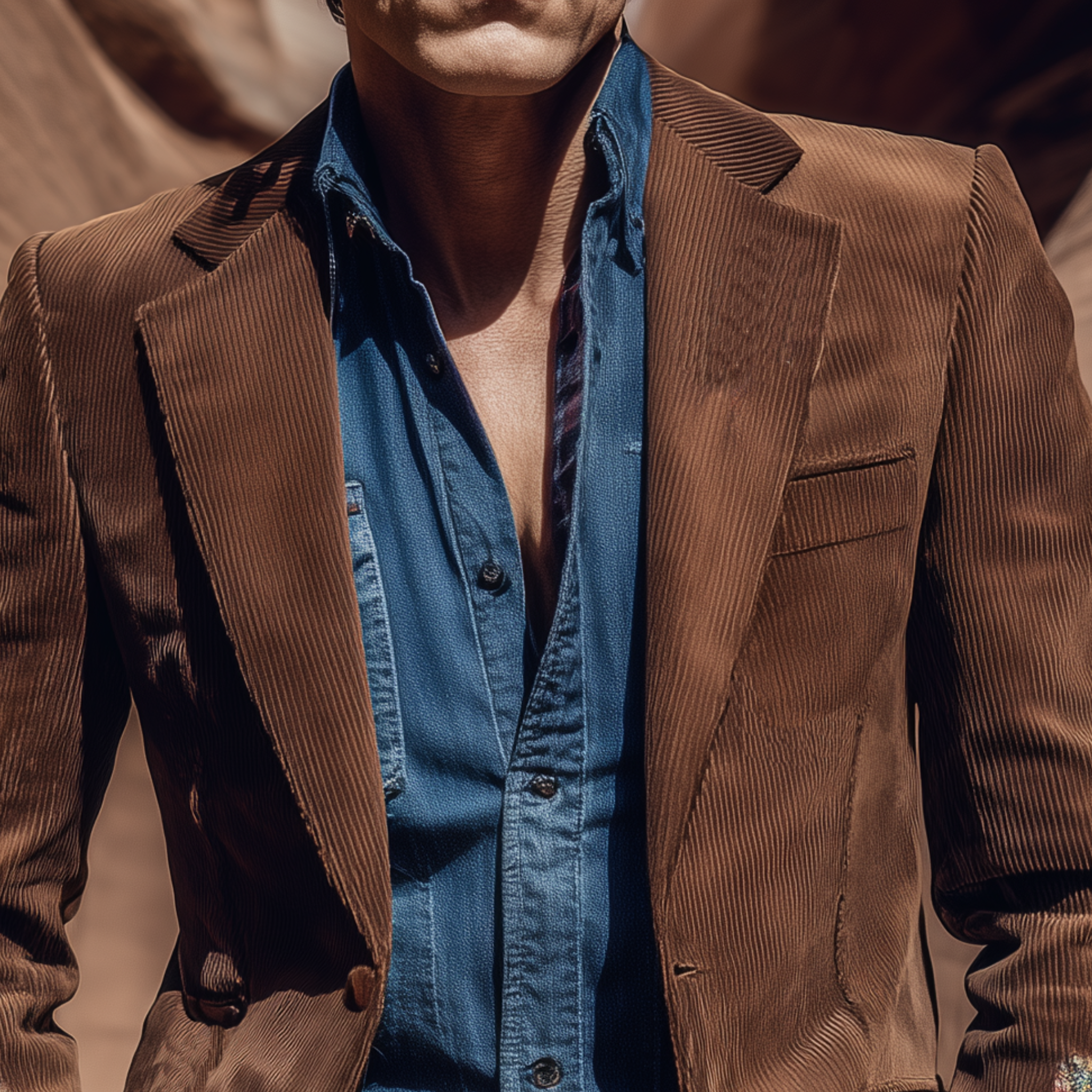 Men's Classic Retro Western Style Single-breasted Corduroy Cuff Embroidered Slim-fit Blazer MTA2187H1K