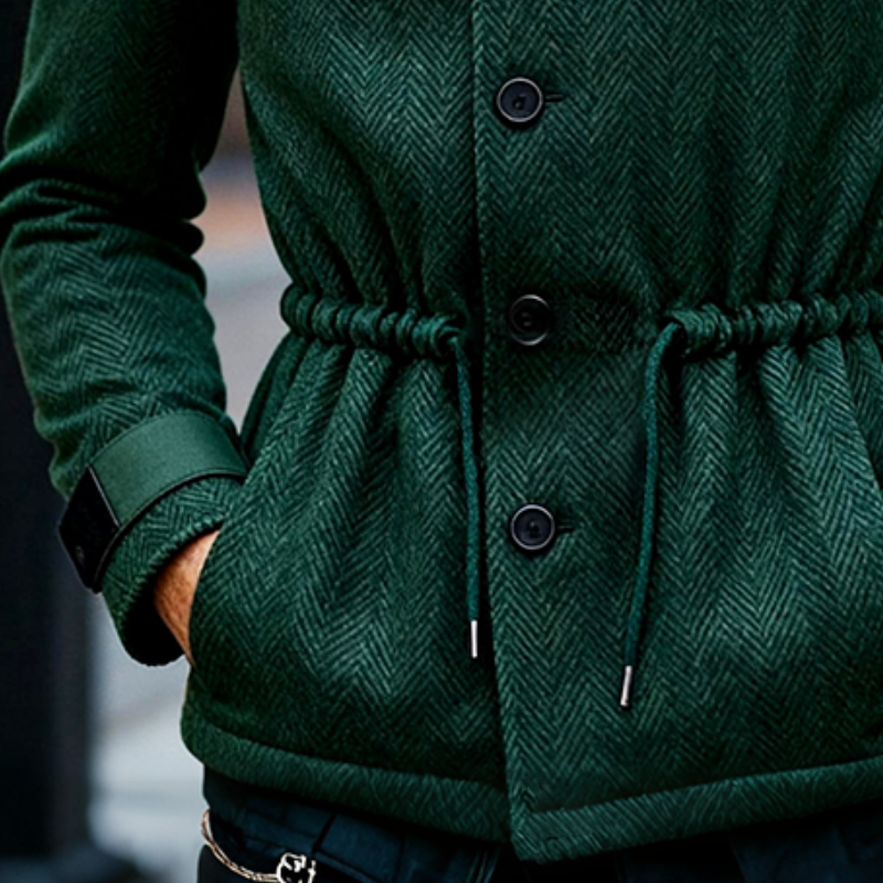 Men's Retro Casual Herringbone Drawstring Stand Collar Jacket MTA1451K1TO