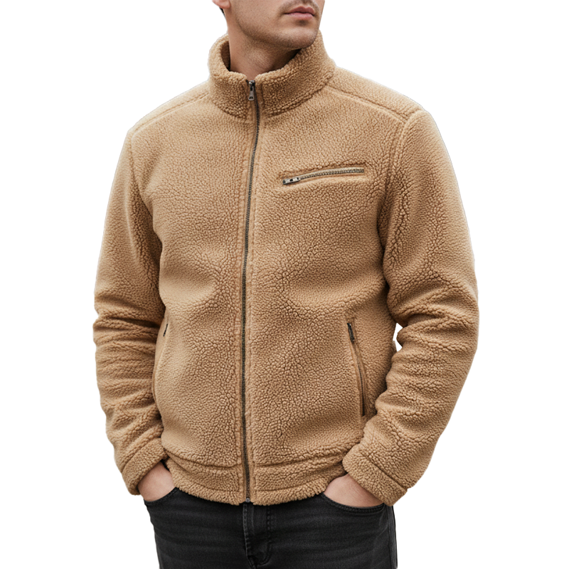 Men's Winter Fashion Stand Collar Polar Fleece Zipper Jacket MTA2241J7P