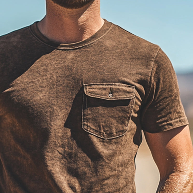 Men's Western Vintage Style Round Neck Short Sleeve T-Shirt MTA0998E2X