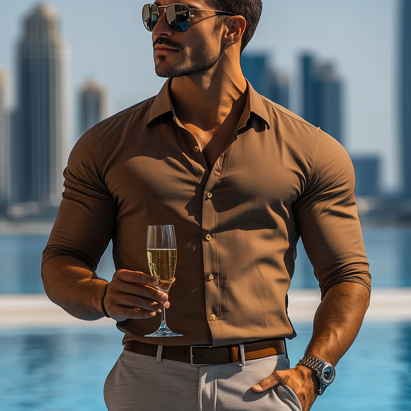 Men's Basic Solid Color Cotton Blend Long Sleeve Shirt MTA2199G8P
