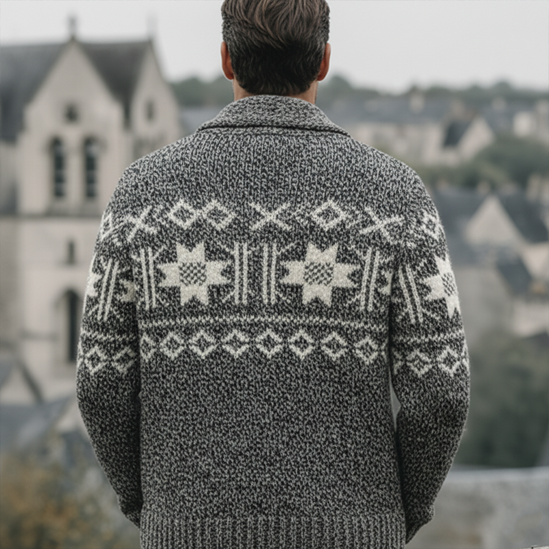 Men's Winter Vintage Knitted Jacquard Cotton Cardigan MTA1679J2P