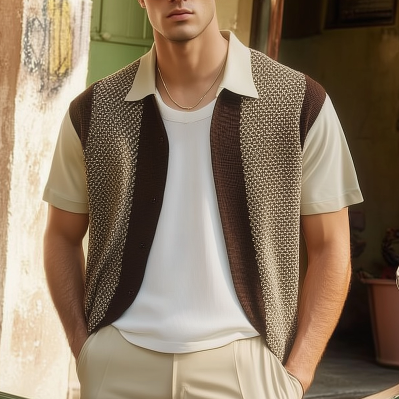 Men's Summer Classic Knit Button Short Sleeve Shirt MTA2481F8U