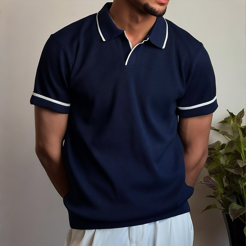 Men's Retro Casual Street Striped Colorblock Short Sleeve Polo Shirt  MTA2358G2TO