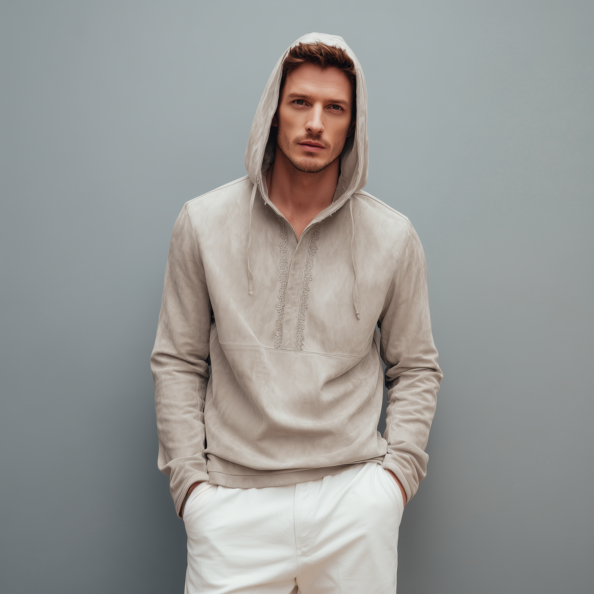 Men's Fashion Casual Thin Suede Embroidery Slim Fit Long Sleeve Hoodie MTA2962G7K