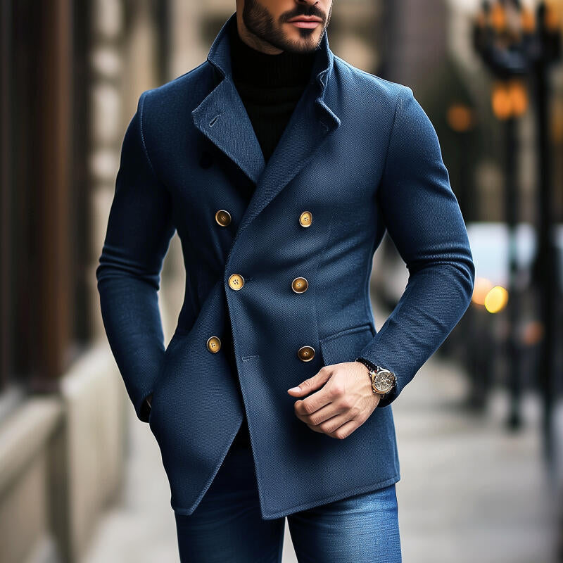 Men's Vintage Twill Cotton Blend Notch Lapel Double-Breasted Slim-Fit Coat MTA3009H8M