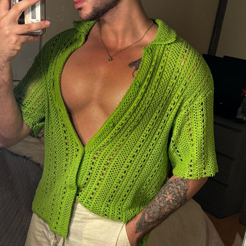 Men's Summer Jacquard Mesh Knit Short Sleeve Shirt MTA2059F4U