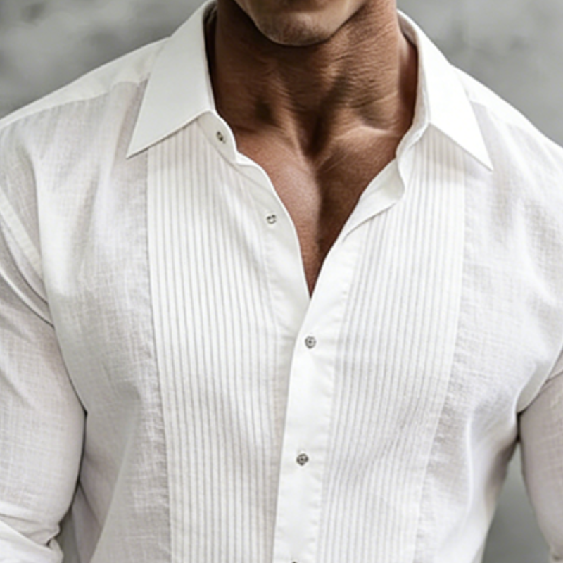 Men's Retro Casual Pleated Cotton Linen Lapel Long-Sleeve Shirt MTZ2222A9TO