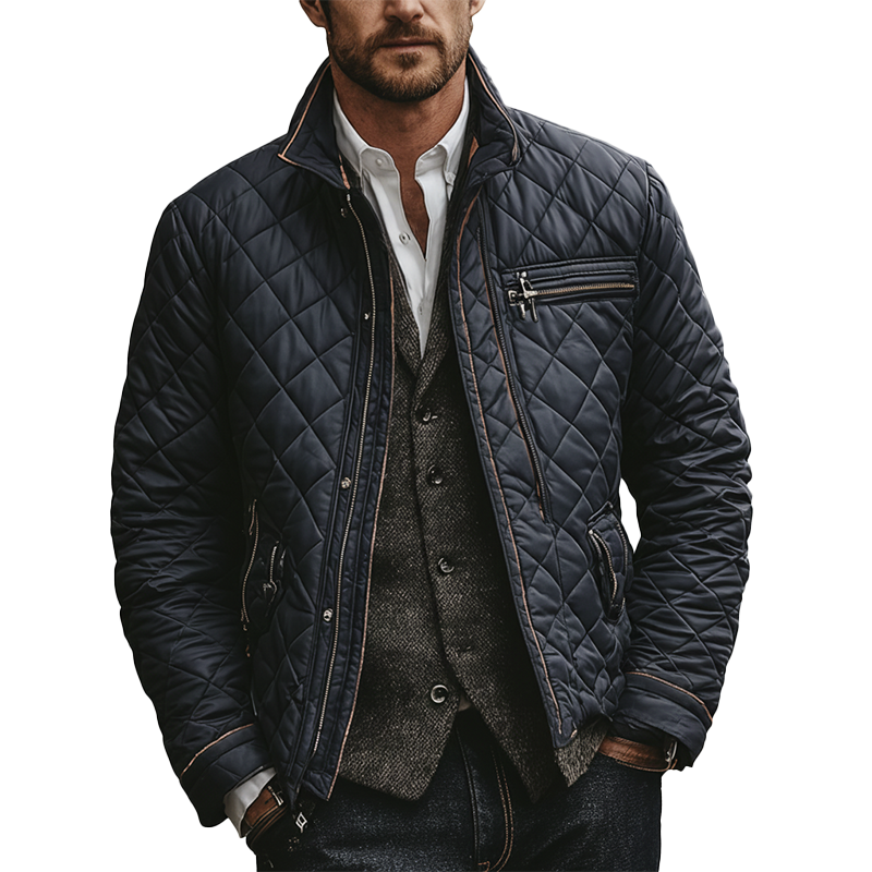 Men's Winter Vintage Quilted Stand Collar Warm Jacket MTA1513J5P
