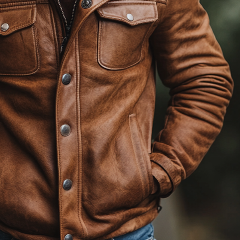 Men's Retro Fleece Collar Patchwork PU Leather Jacket MTA0710K6X