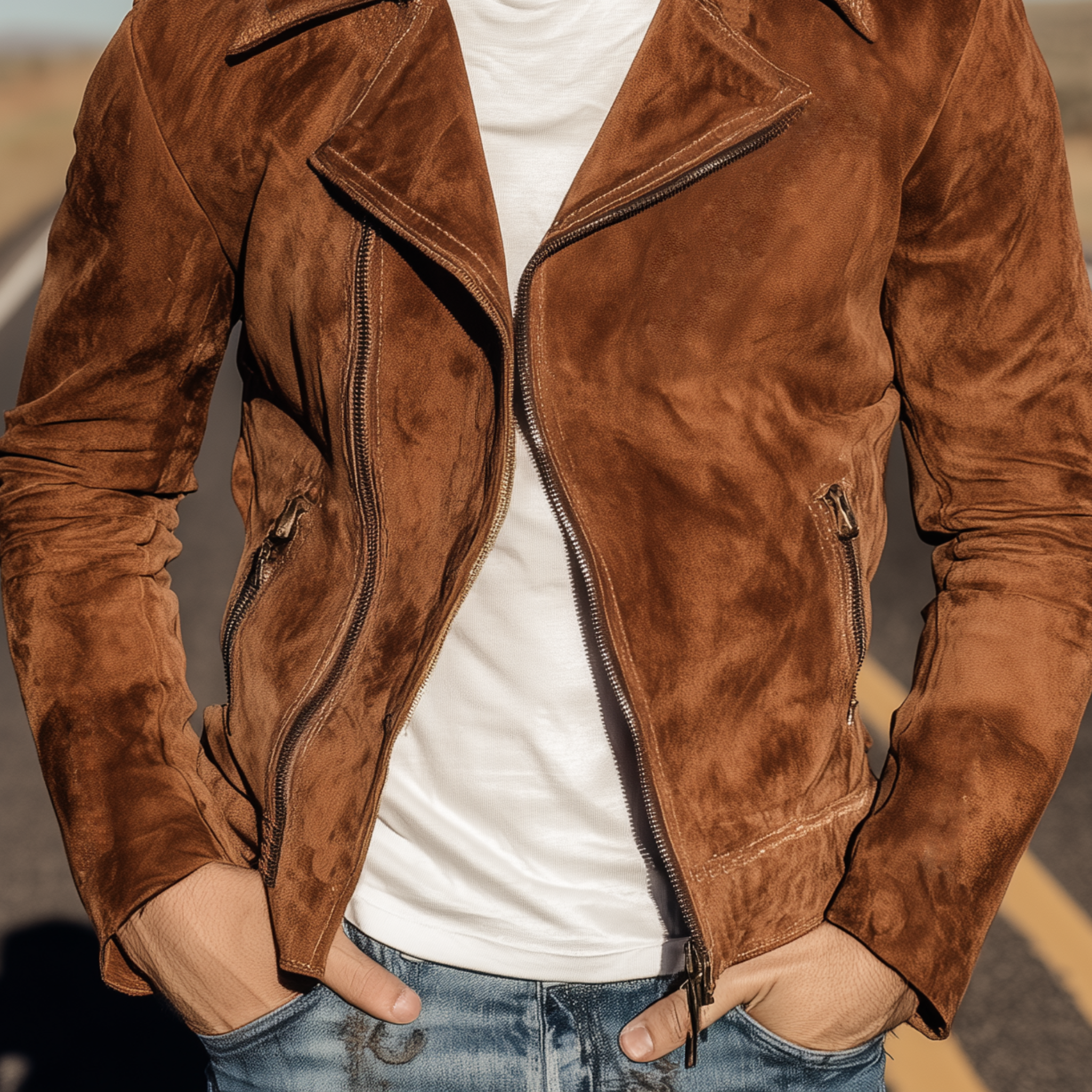 Men's Classic American Retro Lapel Suede Slim-Fit Motorcycle Jacket MTA2028H5K