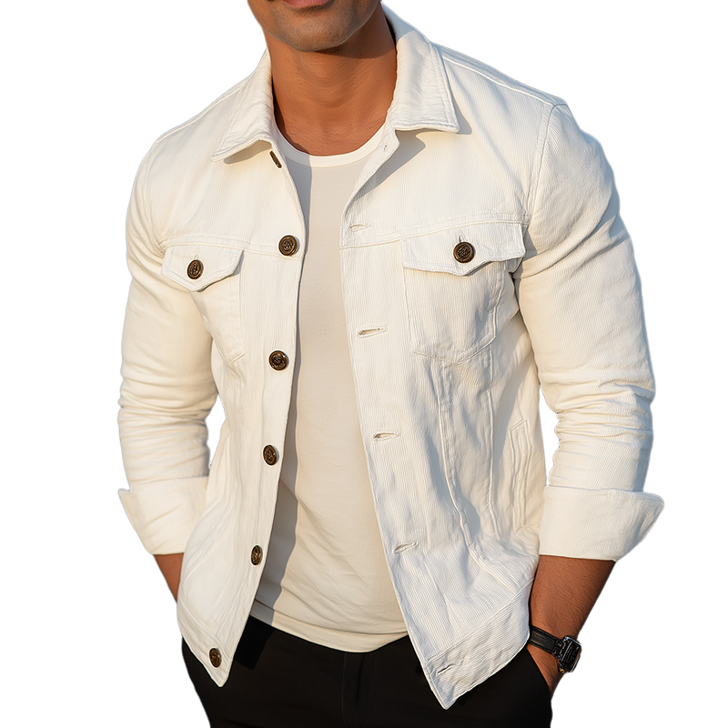 Men's Vintage Casual Cotton Striped Lapel Jacket MTA2918H0TO