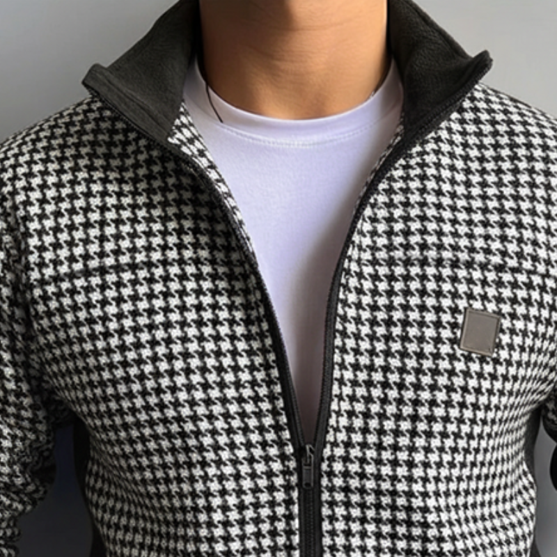 Men's Retro Casual Houndstooth Lapel Zipper Jacket  MTA1000J0TO