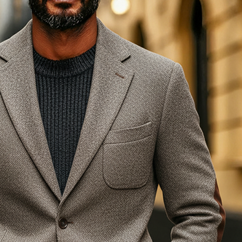 Men's Blended Fabric Patchwork Elbow-style Faux Suede Lapel Blazer MTA0637K4X