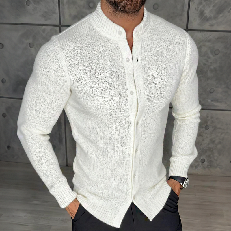 Men's Retro Casual Knitted Shirt With Stand Collar Cardigan MTA1140K6TO