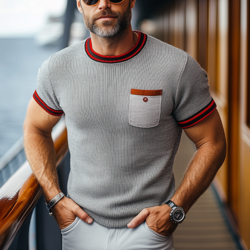 Men's Business Round Neck Knitted Short Sleeve T-Shirt MTA2186F5U