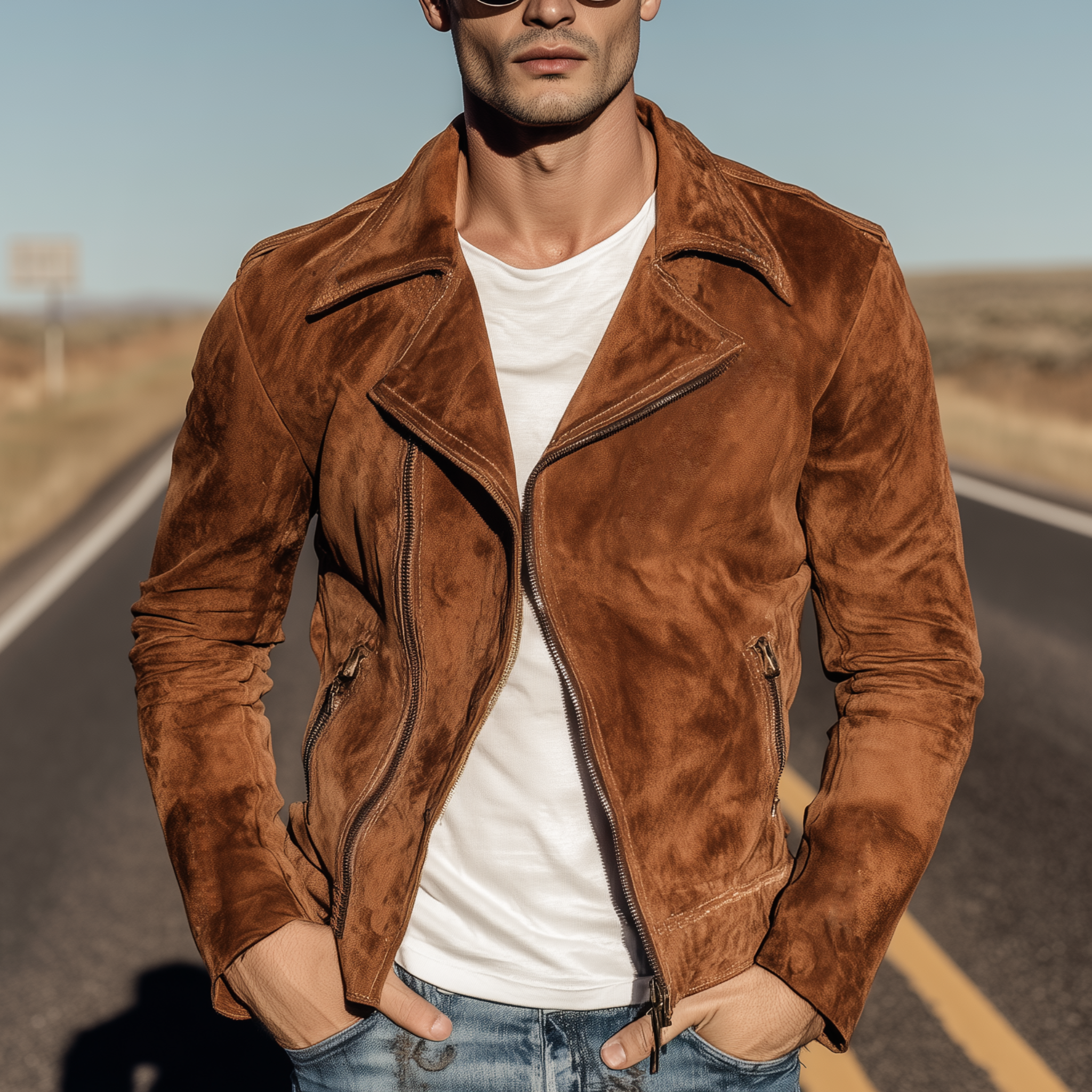 Men's Classic American Retro Lapel Suede Slim-Fit Motorcycle Jacket MTA2028H5K